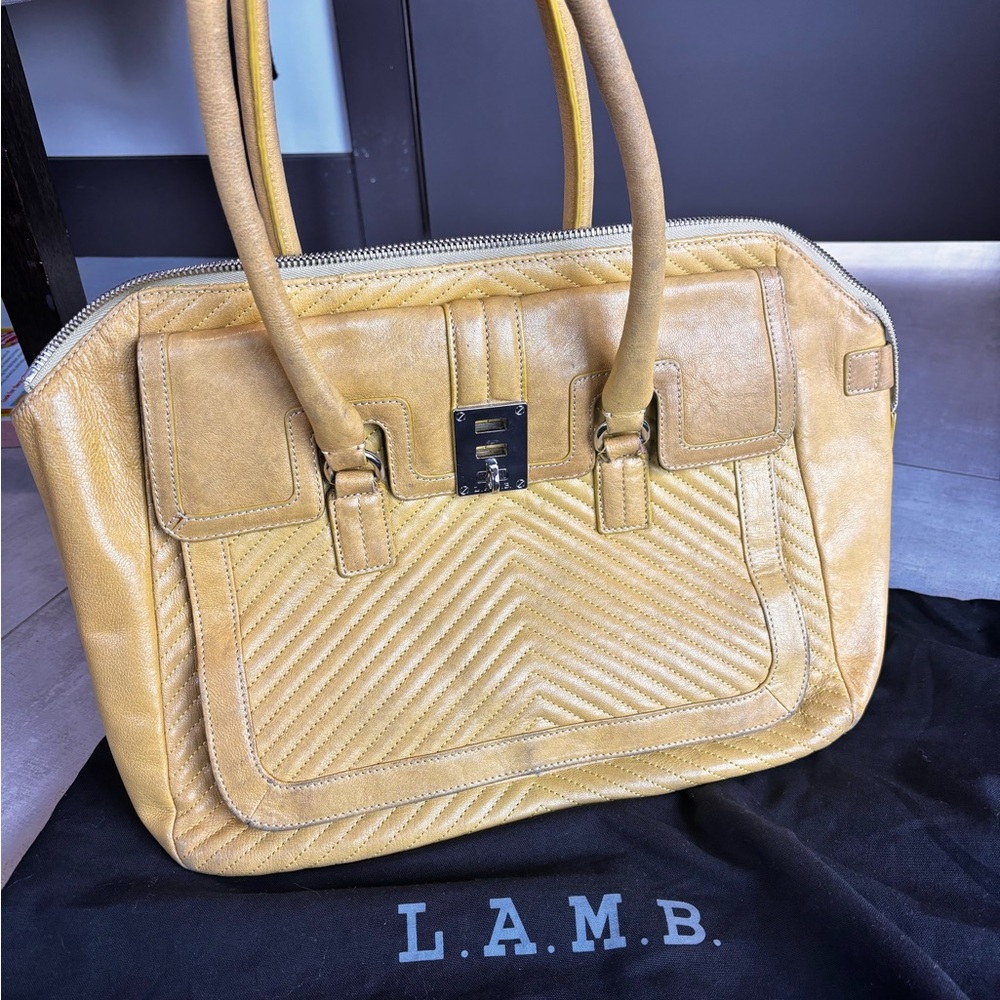L.A.M.B. Saratoga yellow leather handbag Chevron purse